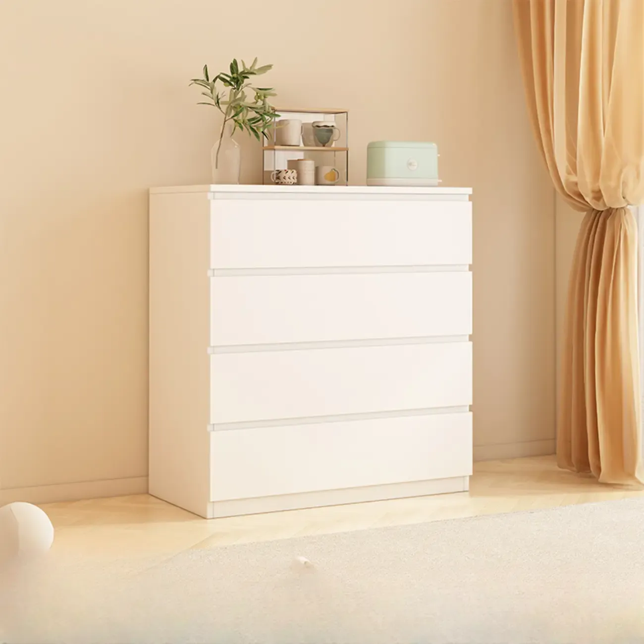 White Wooden Rectangle Accent Cabinet for Living Room Decor Image - 10