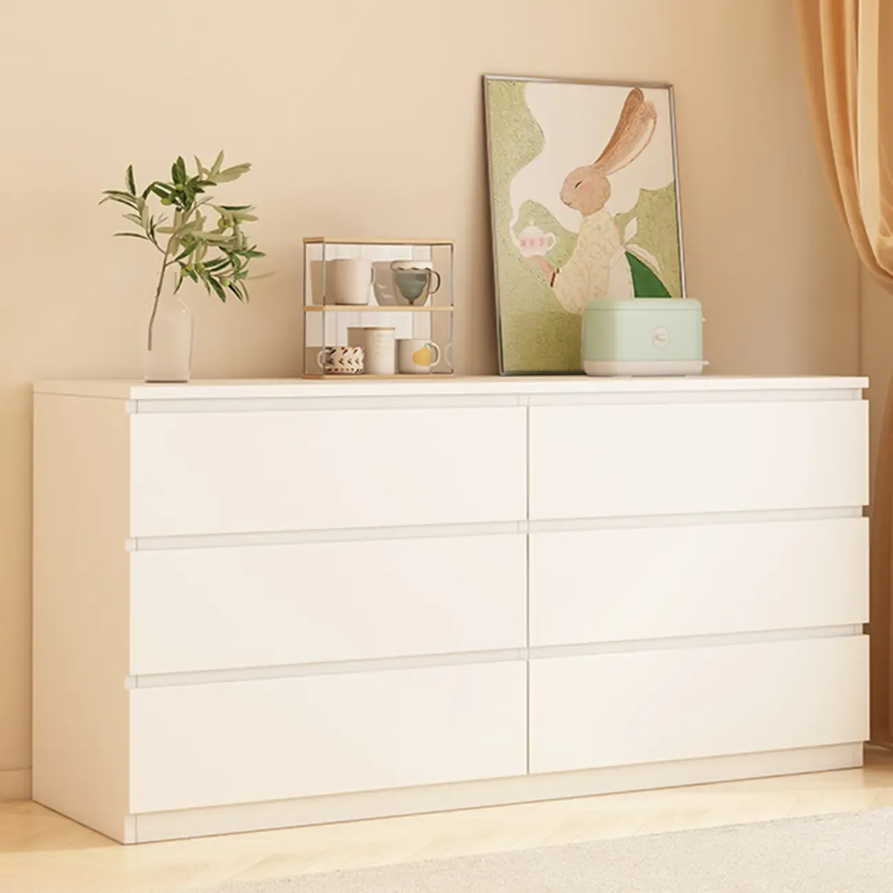 White Wooden Rectangle Accent Cabinet for Living Room Decor Image - 11