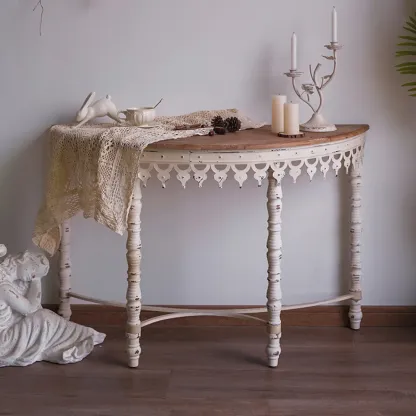 Mid-Century Modern Wooden Console Table with Metal Legs Image - 1