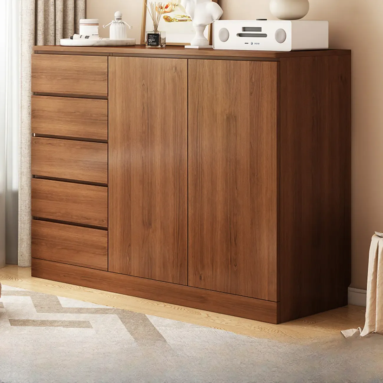 Free-Standing White Storage Cabinet with Drawers for Bedroom Image - 2