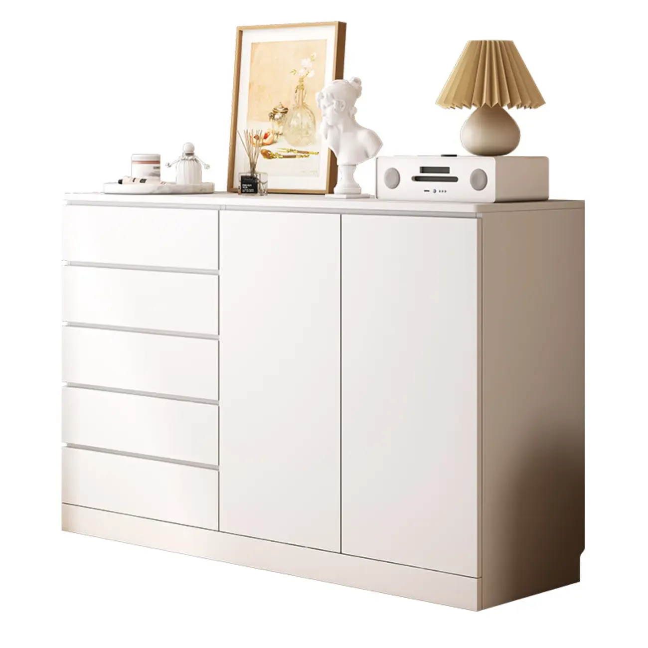 Free-Standing White Storage Cabinet with Drawers for Bedroom Image - 5