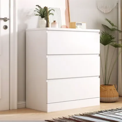 Free-Standing White Storage Cabinet with Drawers for Bedroom Image - 12