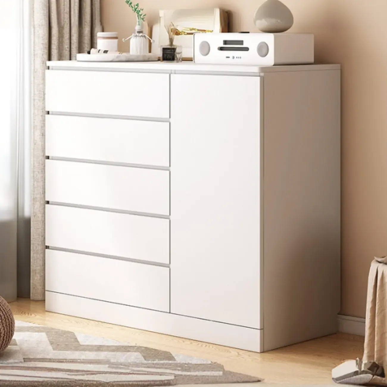 Free-Standing White Storage Cabinet with Drawers for Bedroom Image - 15