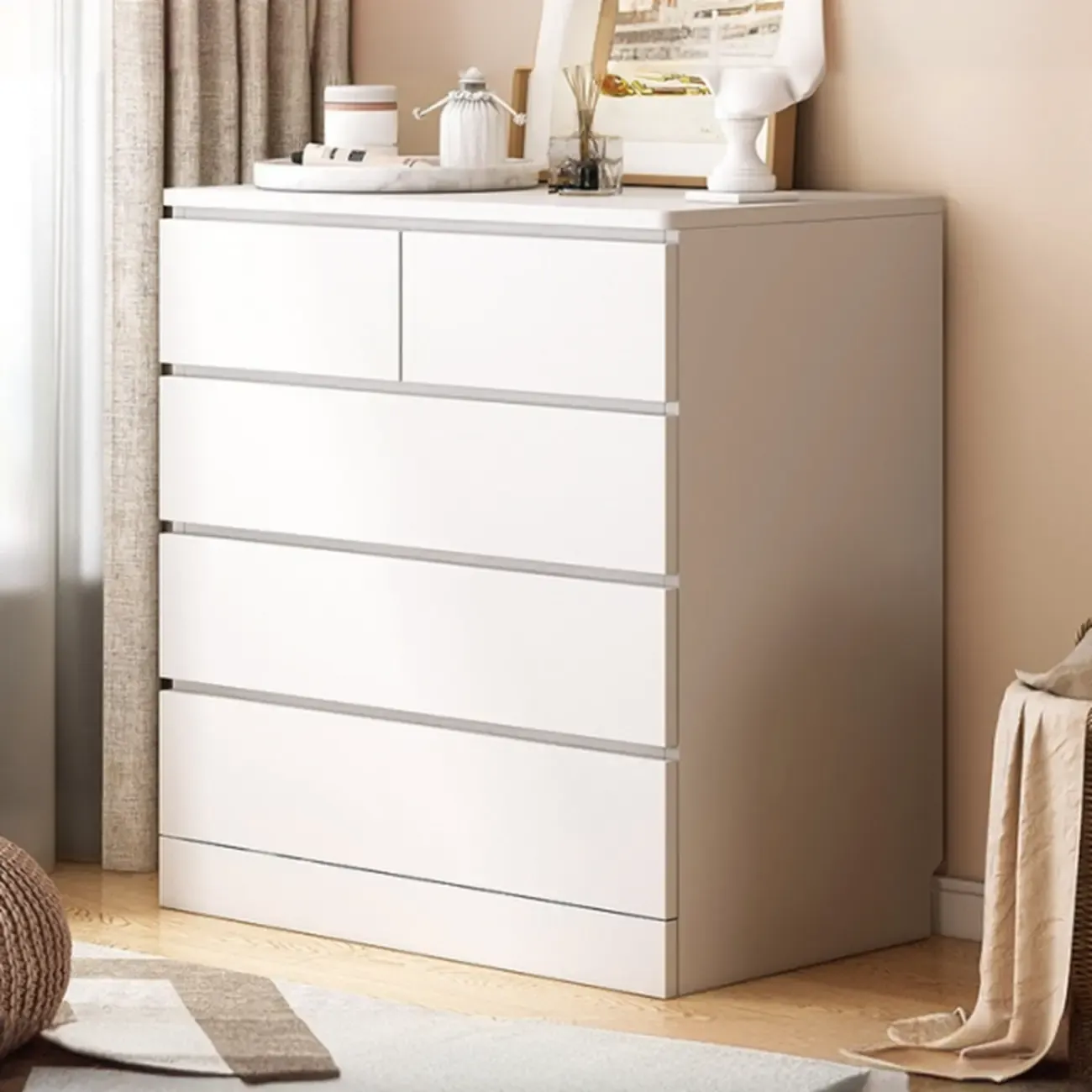 Free-Standing White Storage Cabinet with Drawers for Bedroom Image - 17