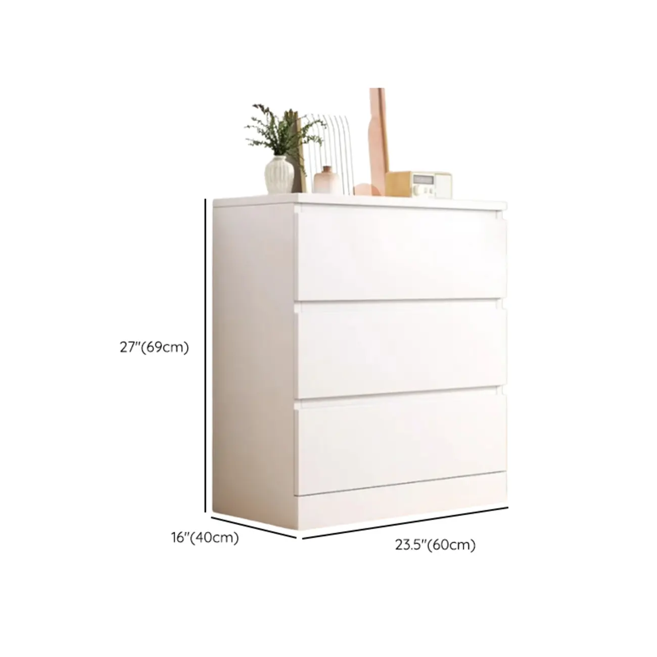 Free-Standing White Storage Cabinet with Drawers for Bedroom #size