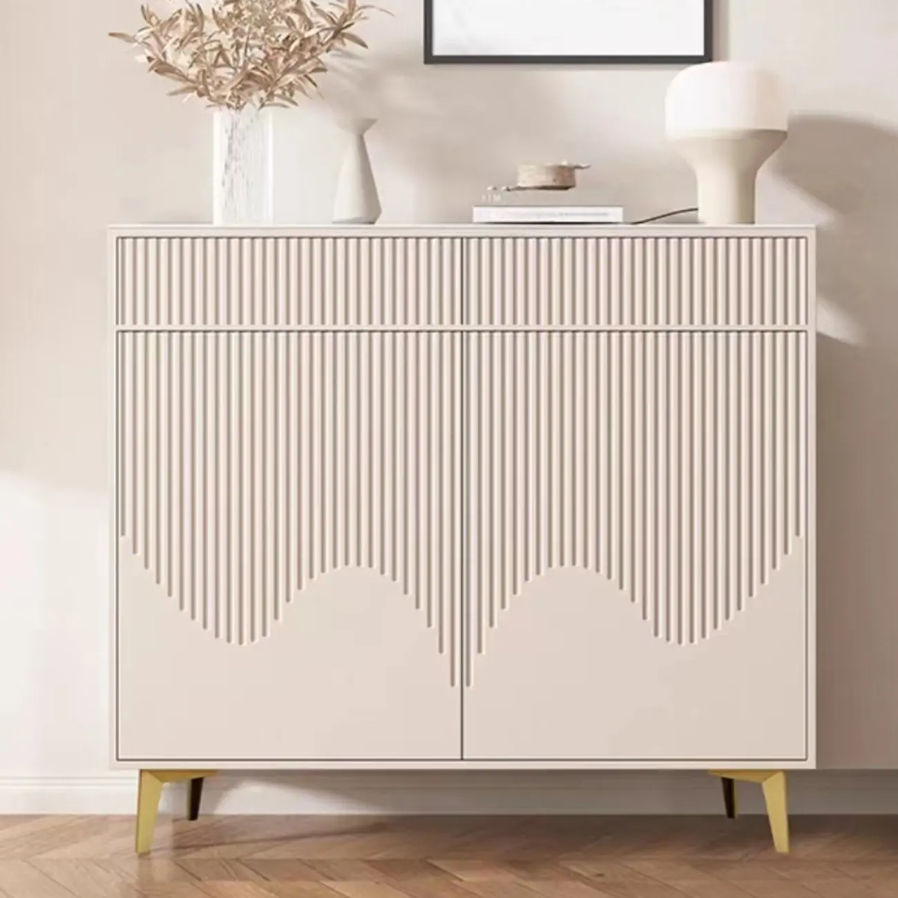 Khaki Accent Cabinet with Unique Finish for Indoor Decor Image - 1 | homeyfad