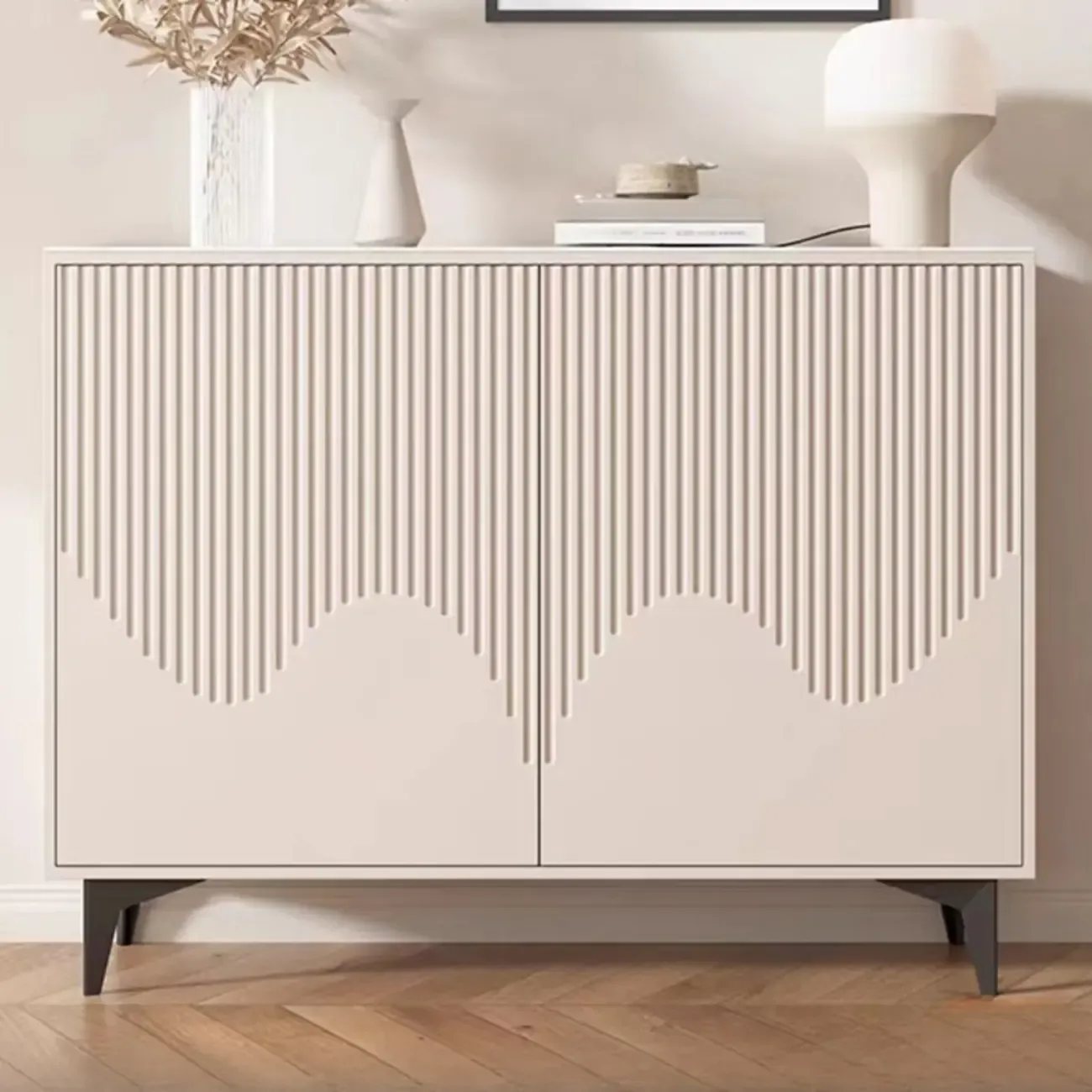 Khaki Accent Cabinet with Unique Finish for Indoor Decor Image - 2