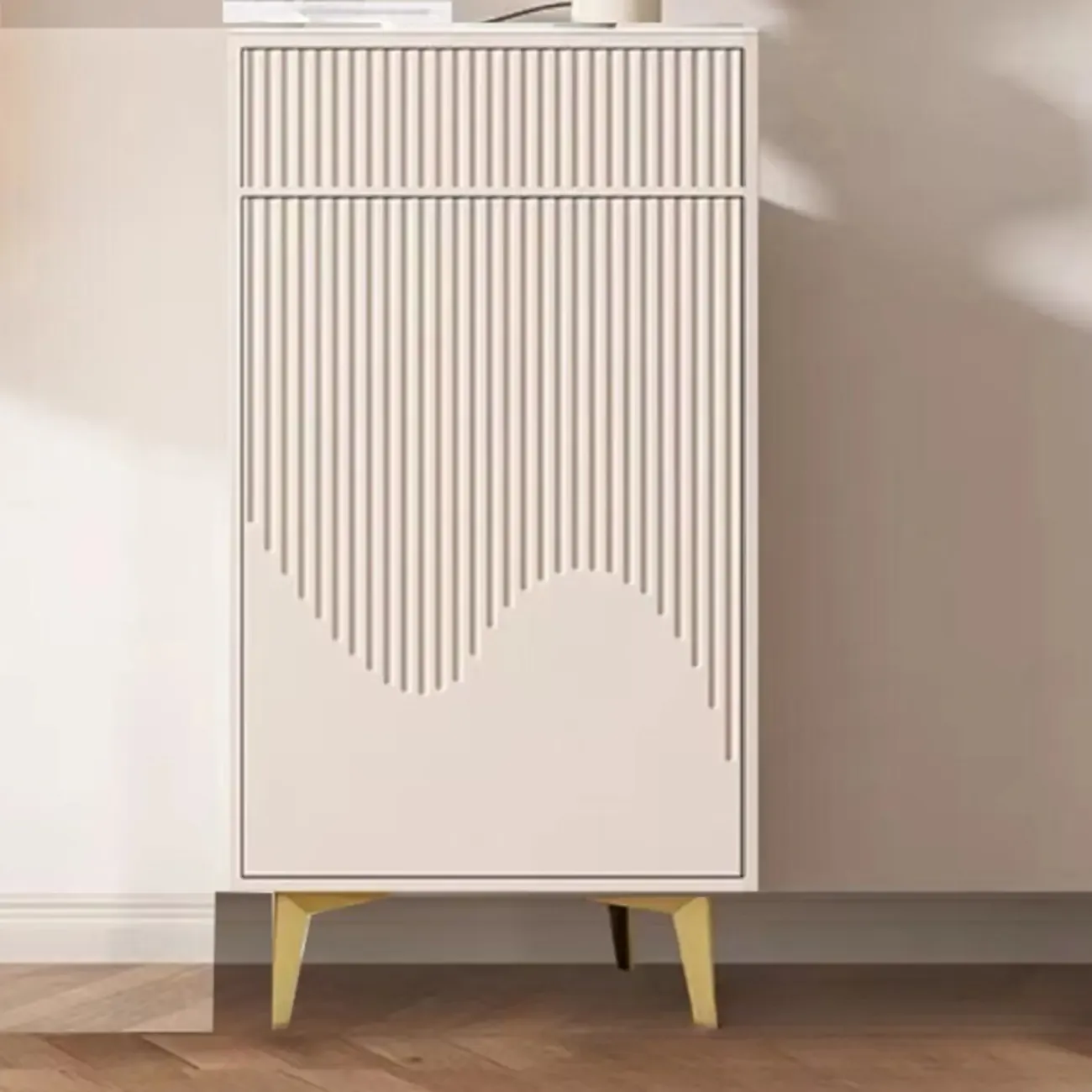 Khaki Accent Cabinet with Unique Finish for Indoor Decor Image - 3