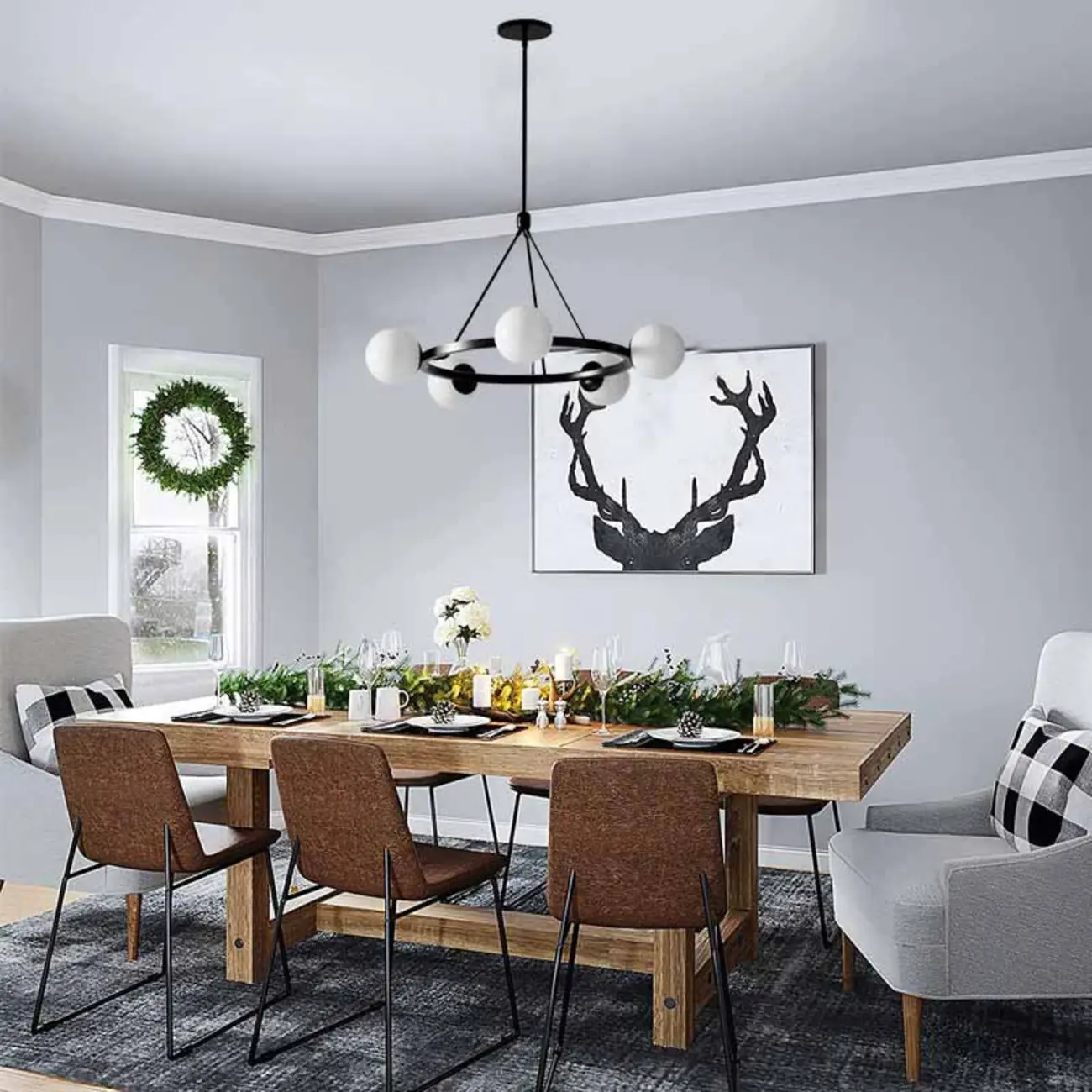 Modern Minimalist Chandelier with White Glass Ball Shade Image - 4 | homeyfad