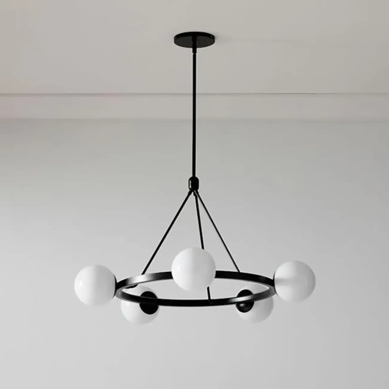 Modern Minimalist Chandelier with White Glass Ball Shade Image - 6