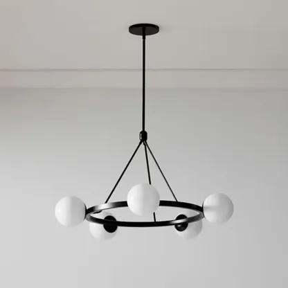 Modern Minimalist Chandelier with White Glass Ball Shade Image - 6