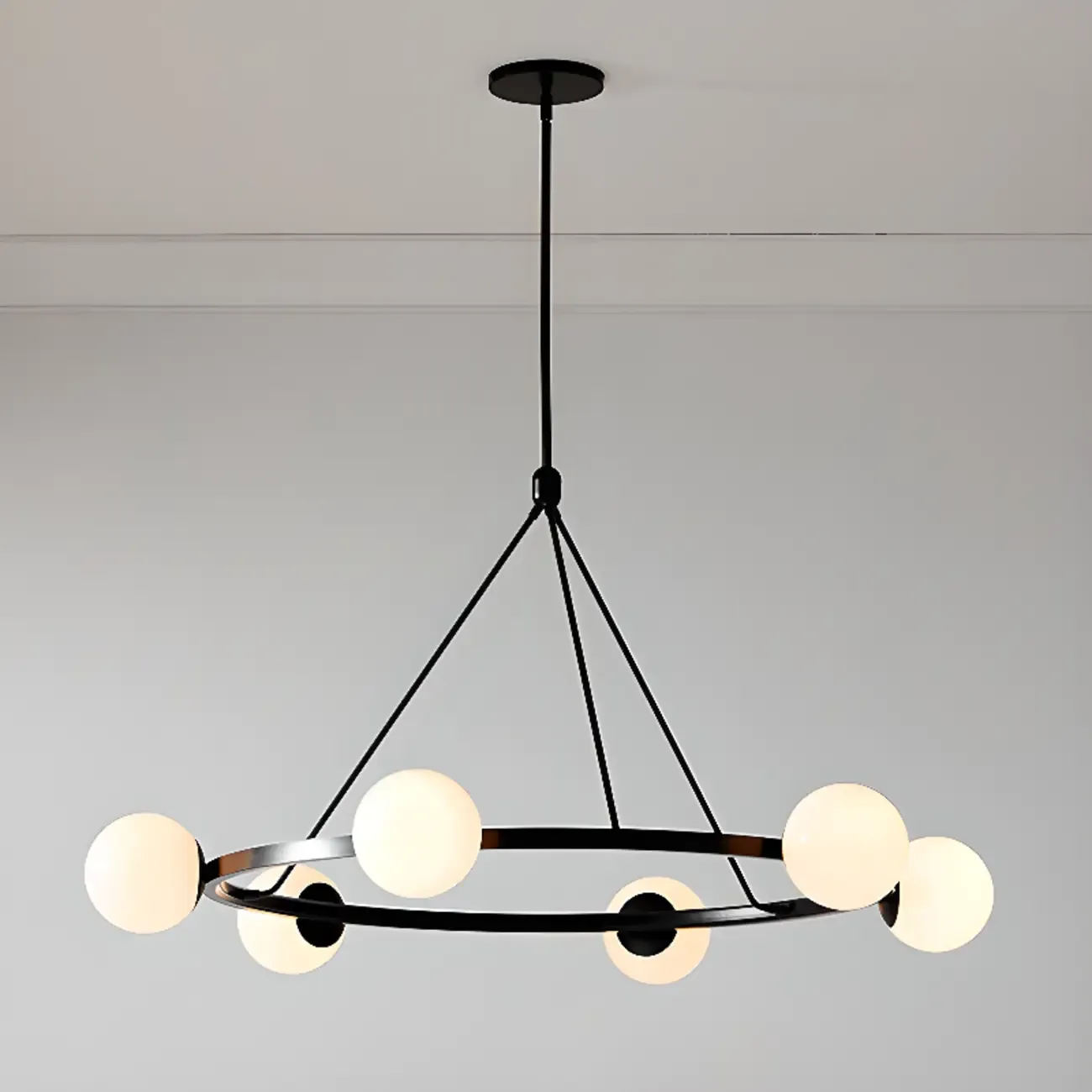 Modern Minimalist Chandelier with White Glass Ball Shade Image - 9