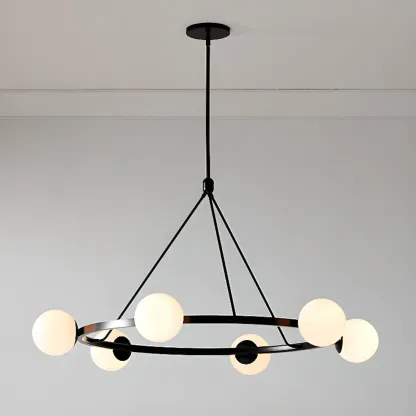 Modern Minimalist Chandelier with White Glass Ball Shade Image - 9