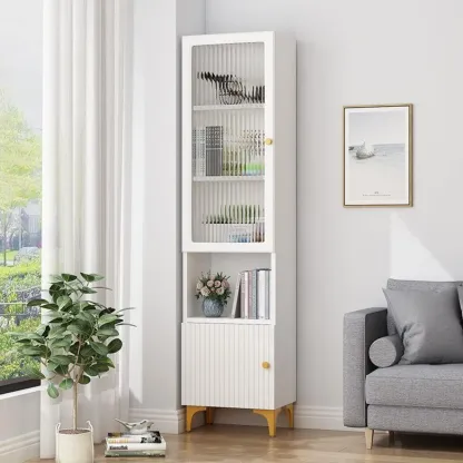 71.5" Wooden White Display Cabinet with Glass Doors for Save Space Image - 6