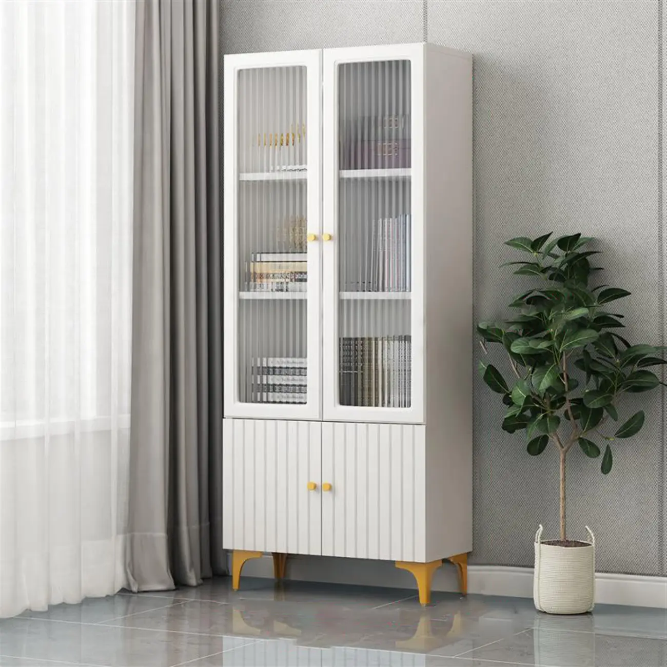 71.5" Wooden White Display Cabinet with Glass Doors for Save Space Image - 8 | homeyfad