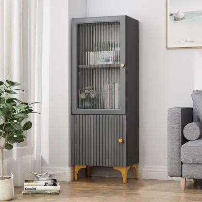 71.5" Wooden White Display Cabinet with Glass Doors for Save Space Image - 9