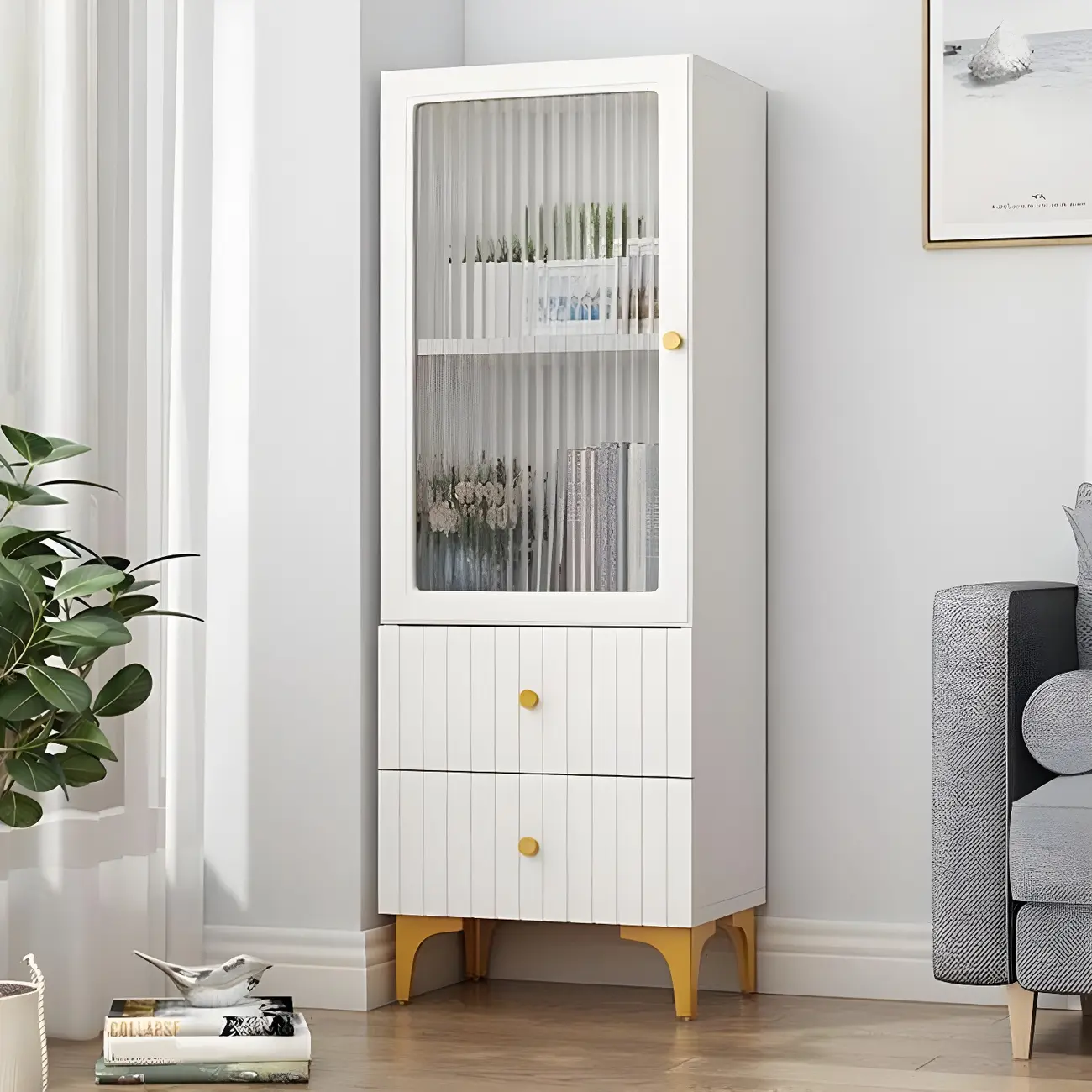 71.5" Wooden White Display Cabinet with Glass Doors for Save Space Image - 10 | homeyfad