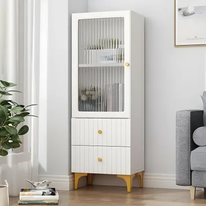 71.5" Wooden White Display Cabinet with Glass Doors for Save Space Image - 10