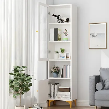 71.5" Wooden White Display Cabinet with Glass Doors for Save Space Image - 11