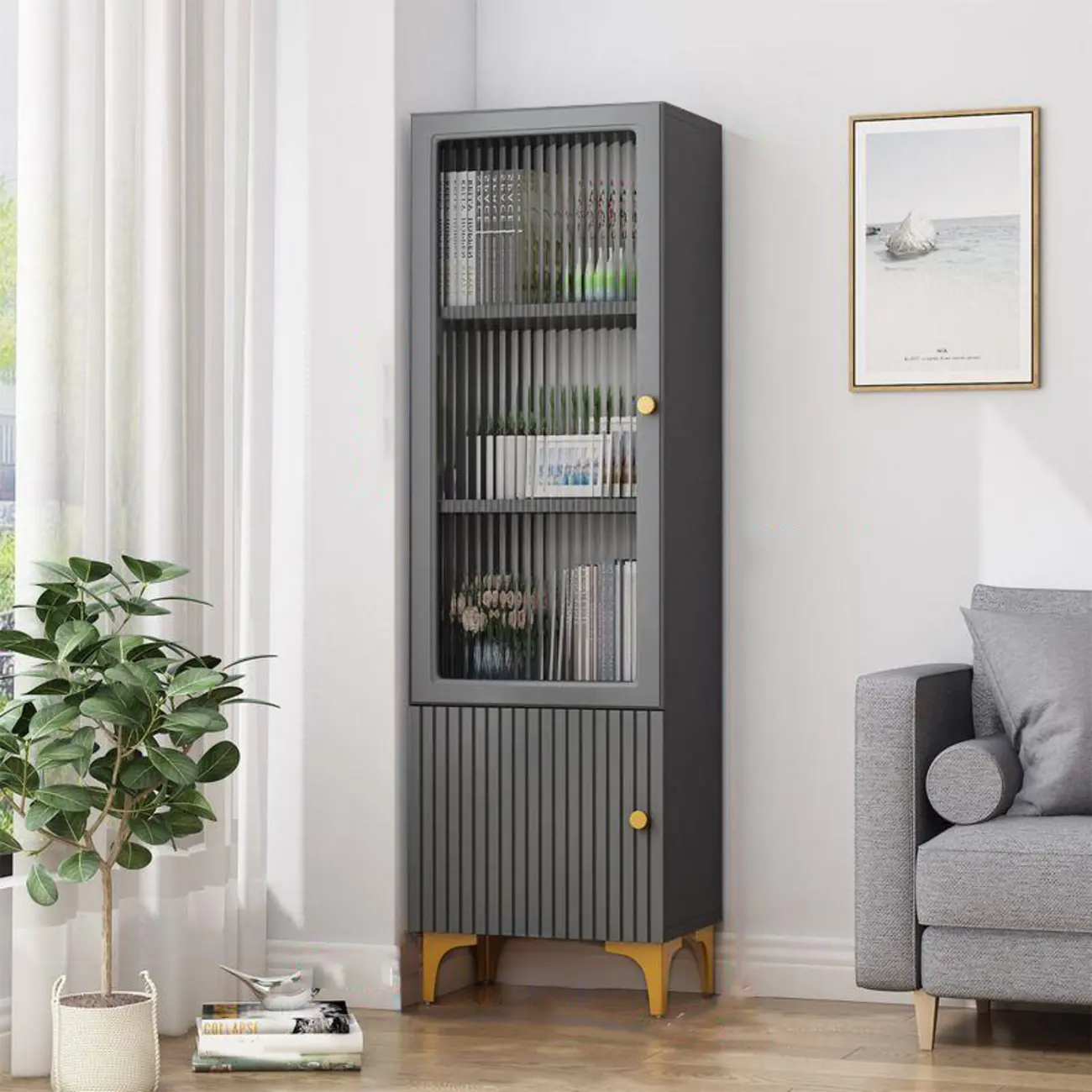 71.5" Wooden White Display Cabinet with Glass Doors for Save Space Image - 12 | homeyfad