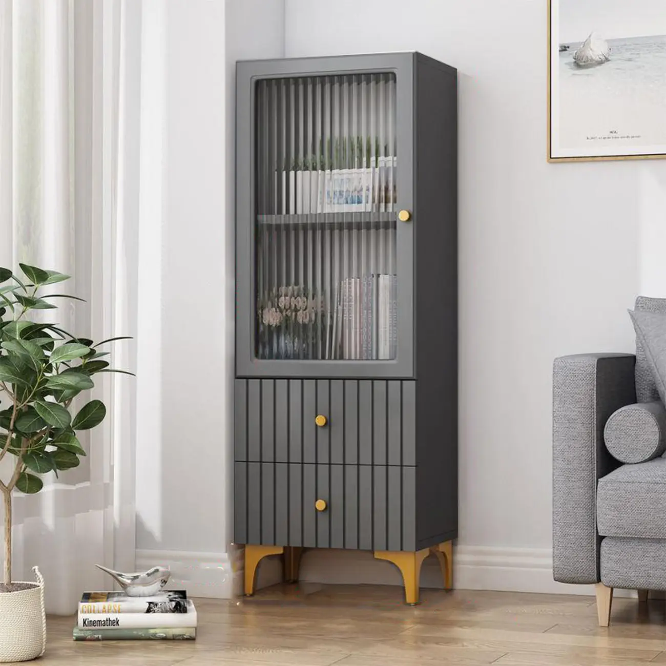 71.5" Wooden White Display Cabinet with Glass Doors for Save Space Image - 15 | homeyfad