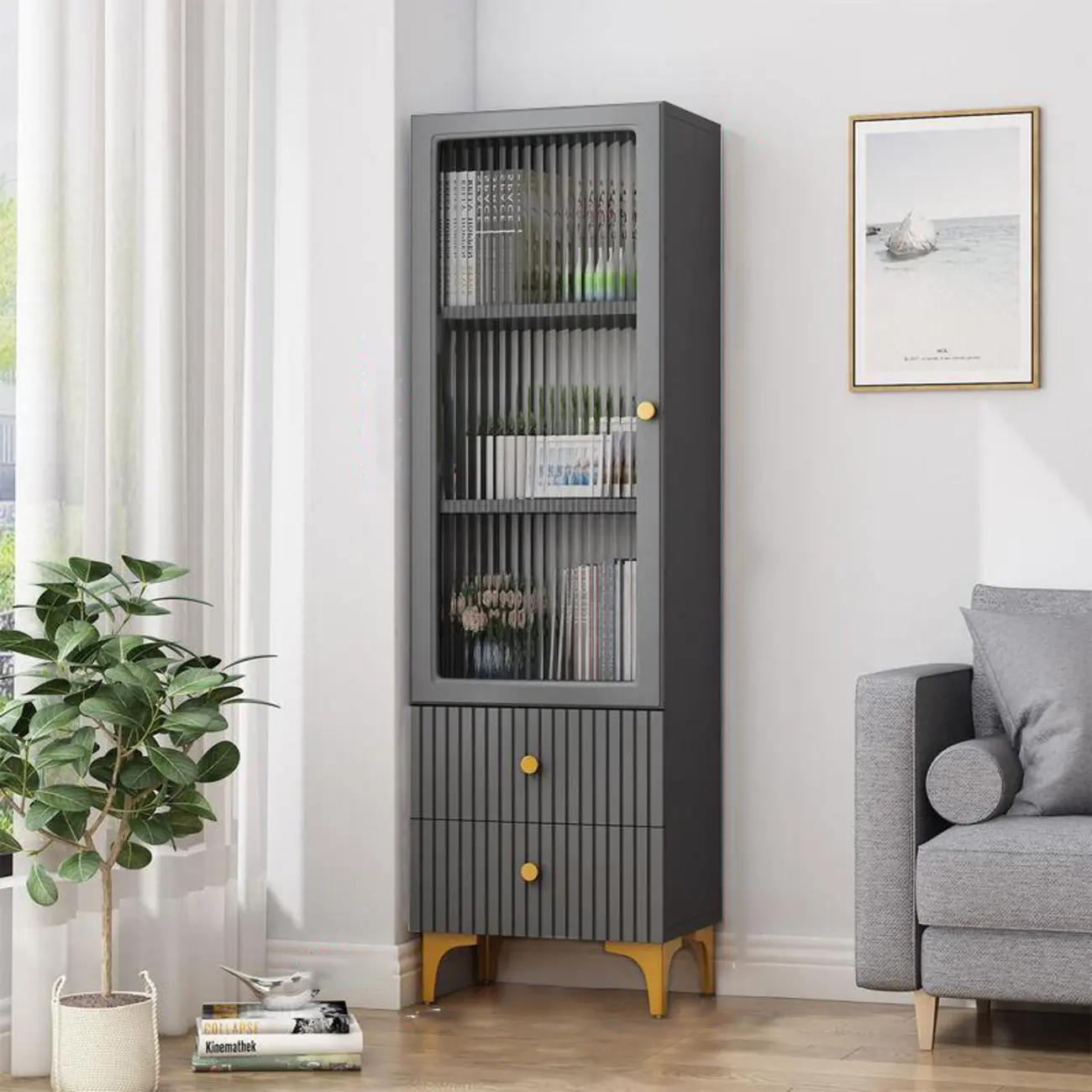 71.5" Wooden White Display Cabinet with Glass Doors for Save Space Image - 17 | homeyfad