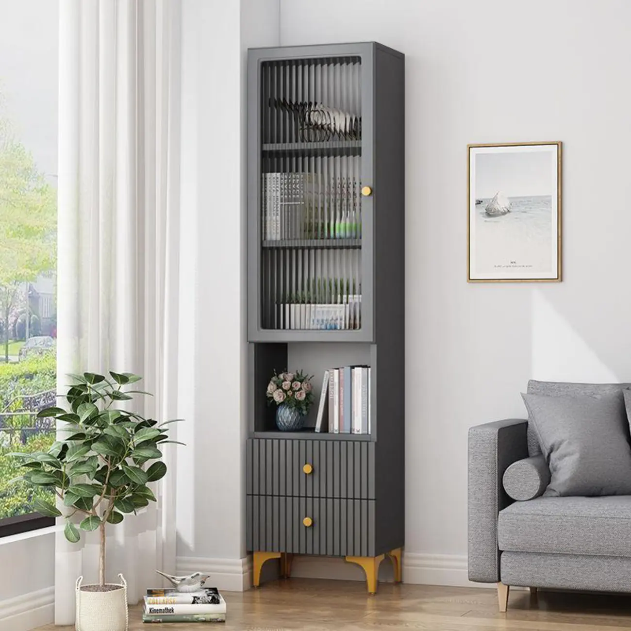 71.5" Wooden White Display Cabinet with Glass Doors for Save Space Image - 19 | homeyfad