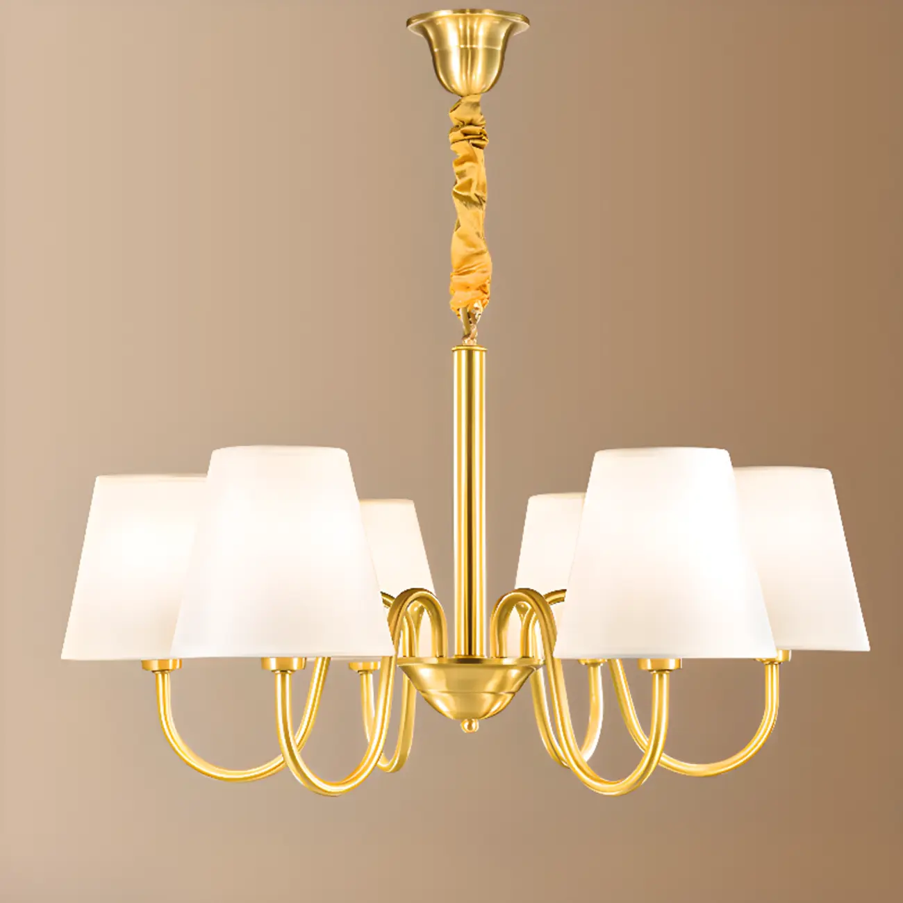 Modern Brass Hanging Chandelier with Fabric Shade Image - 8 | homeyfad