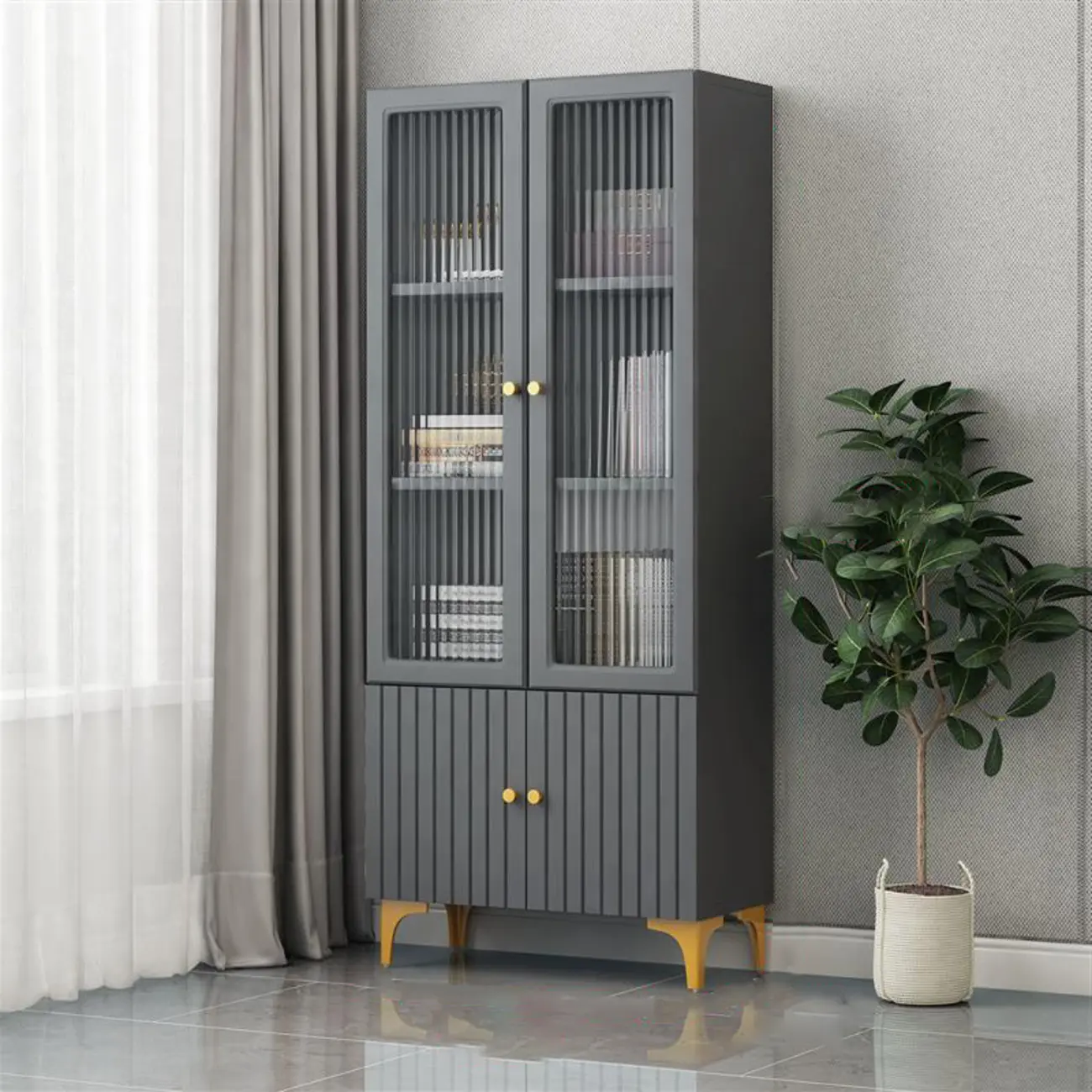 71.5" Wooden White Display Cabinet with Glass Doors for Save Space Image - 21 | homeyfad