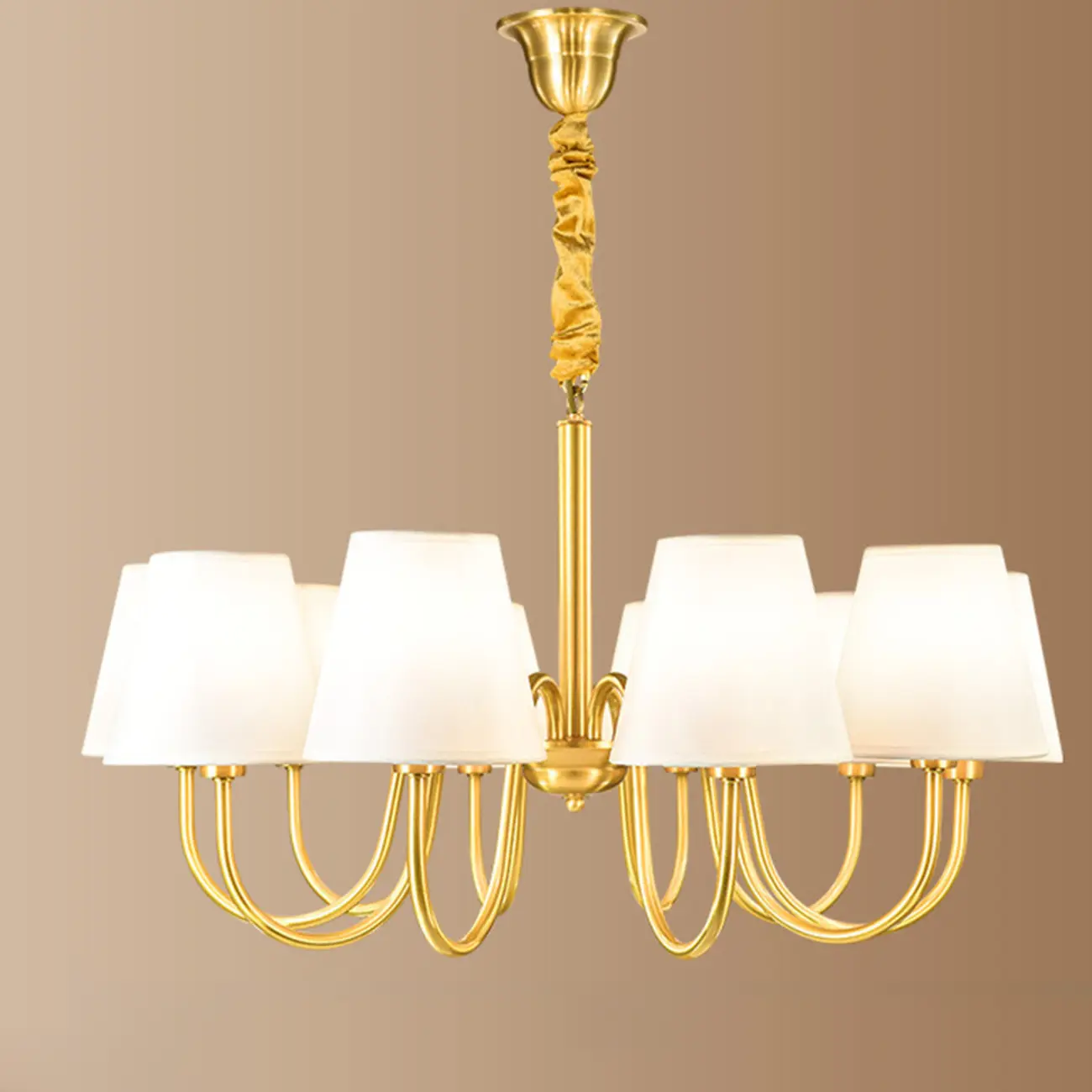 Modern Brass Hanging Chandelier with Fabric Shade Image - 10 | homeyfad