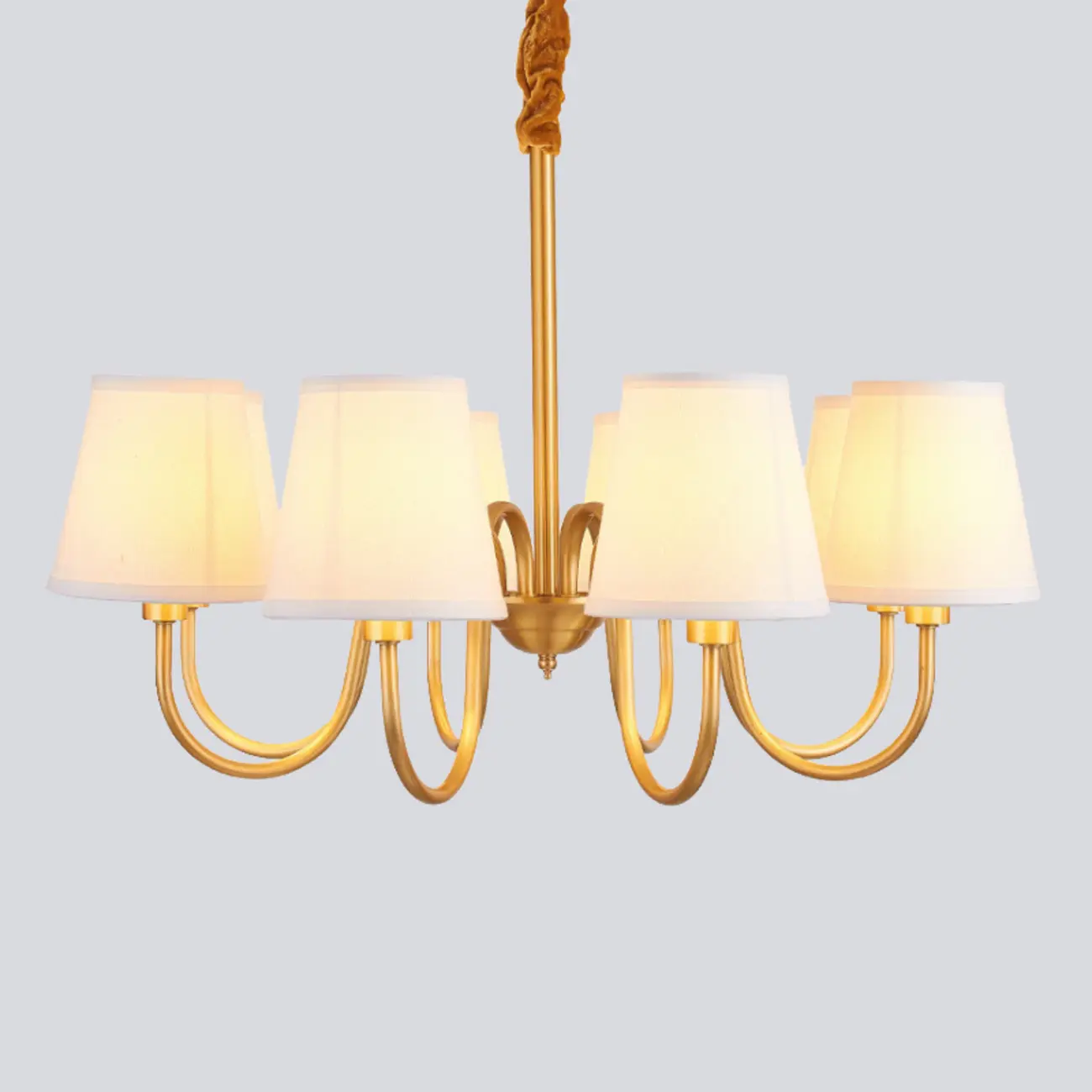 Modern Brass Hanging Chandelier with Fabric Shade Image - 11 | homeyfad
