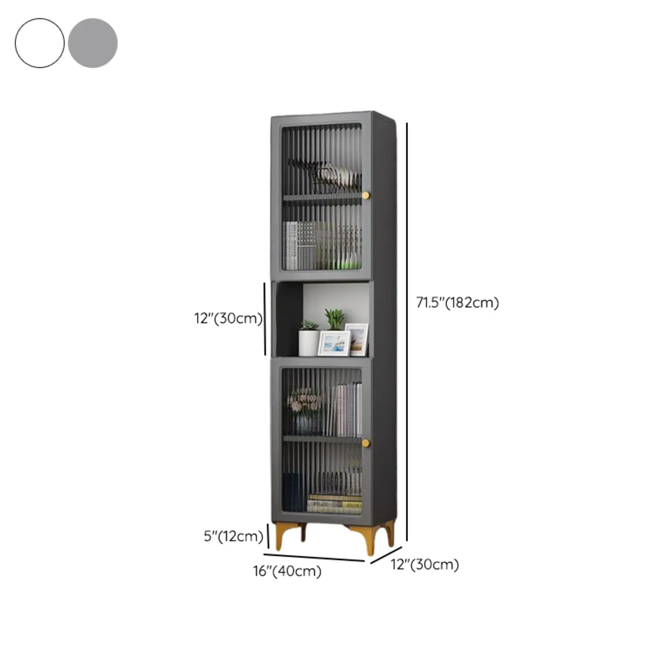 71.5" Wooden White Display Cabinet with Glass Doors for Save Space #size | homeyfad