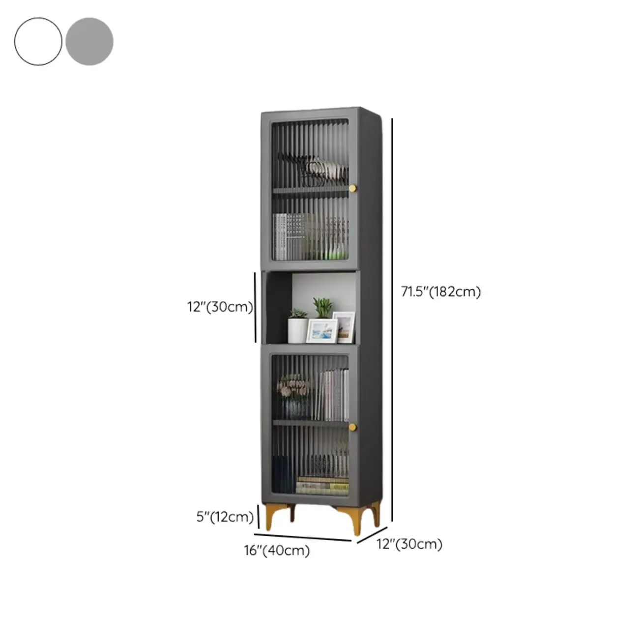 71.5" Wooden White Display Cabinet with Glass Doors for Save Space #size