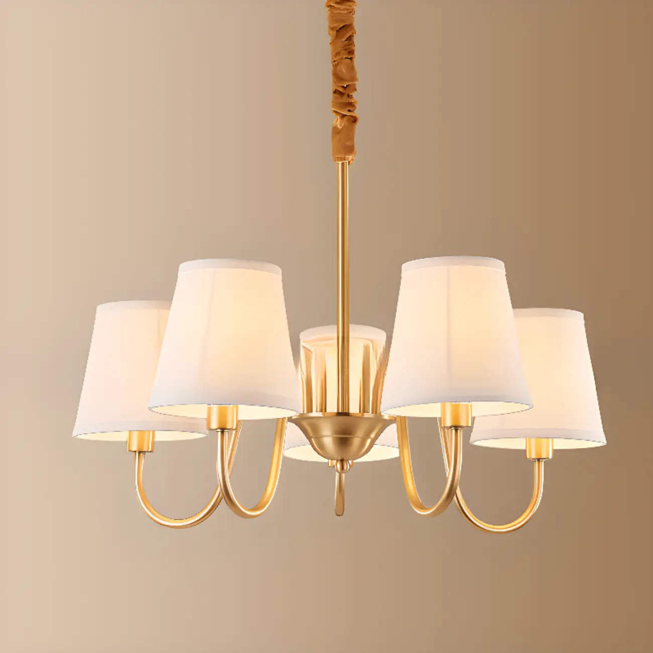 Modern Brass Hanging Chandelier with Fabric Shade Image - 14 | homeyfad