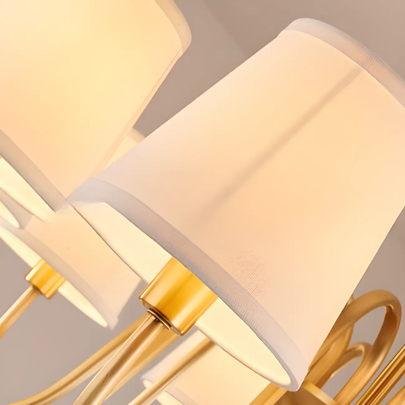 Modern Brass Hanging Chandelier with Fabric Shade Image - 20