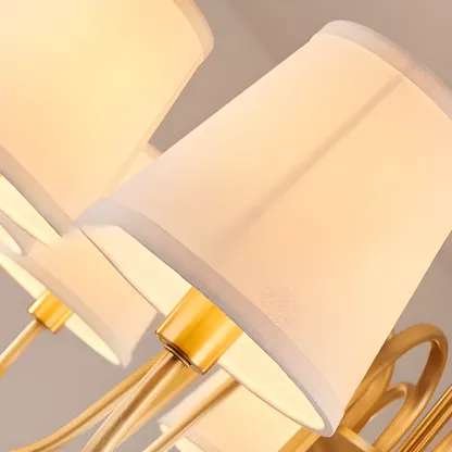 Modern Brass Hanging Chandelier with Fabric Shade Image - 20