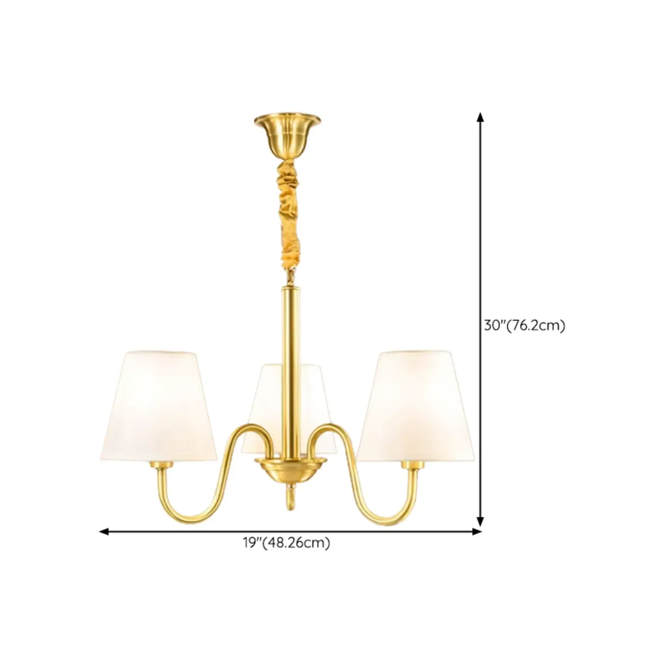 Modern Brass Hanging Chandelier with Fabric Shade #size