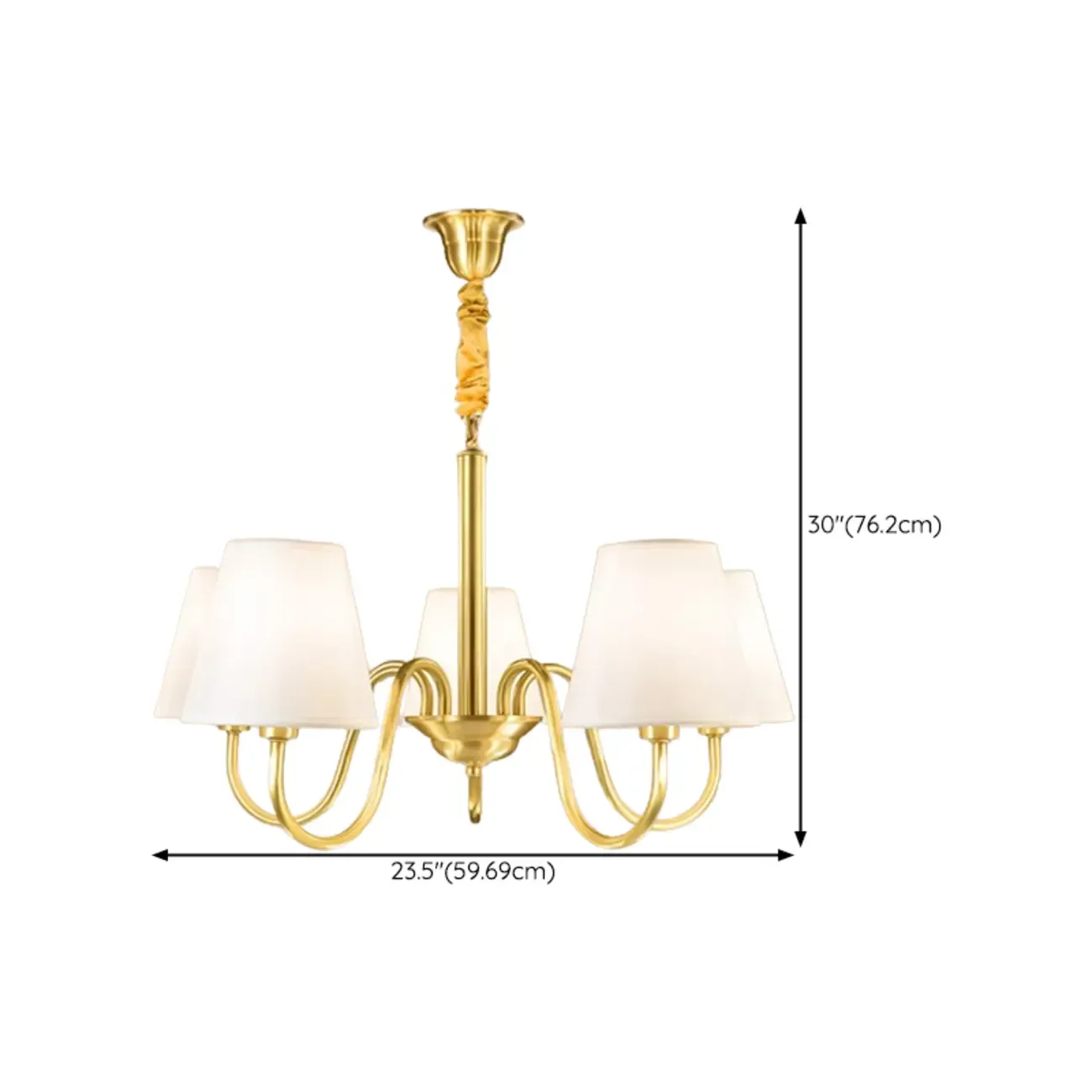 Modern Brass Hanging Chandelier with Fabric Shade Image - 22