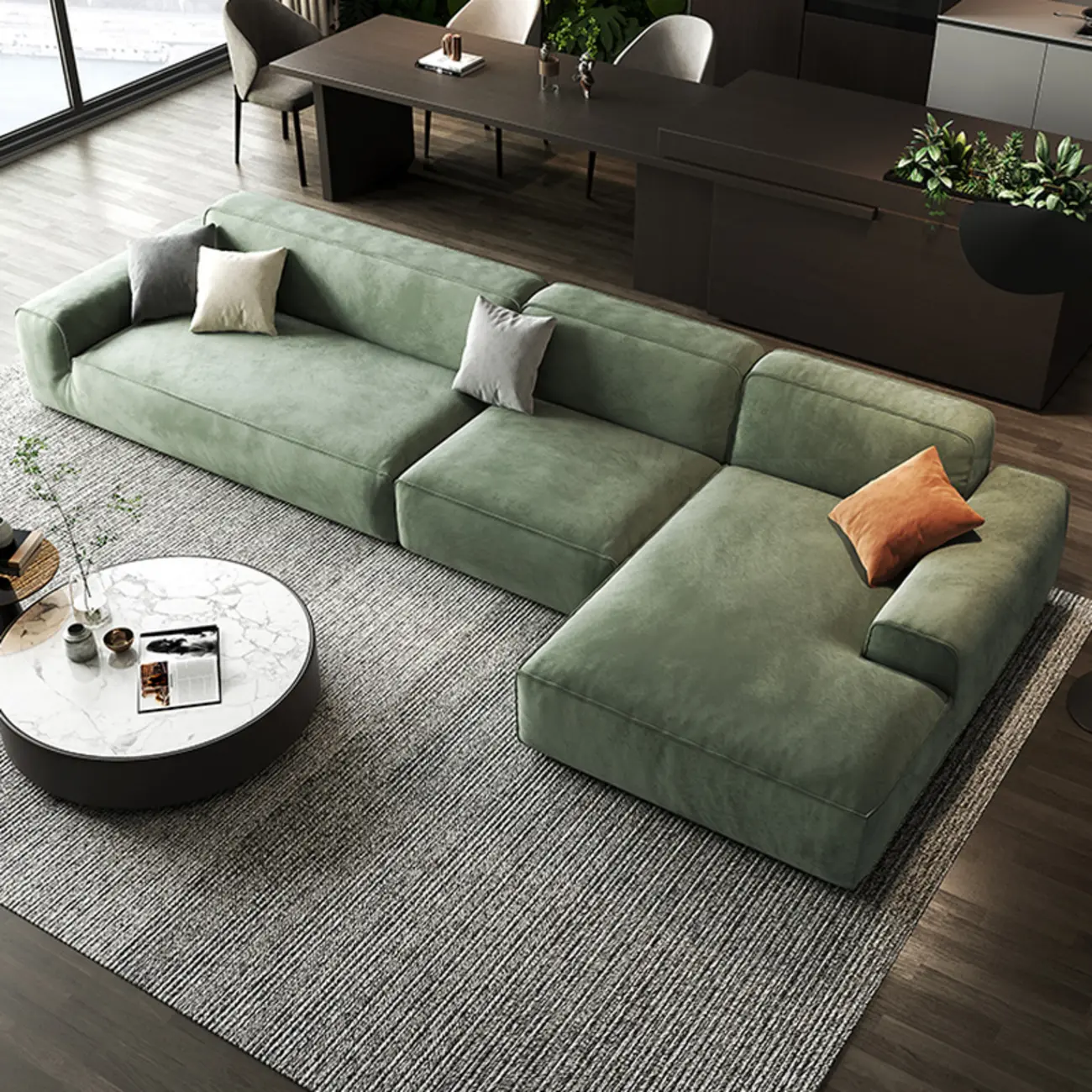 Green Suede Sectional Couch