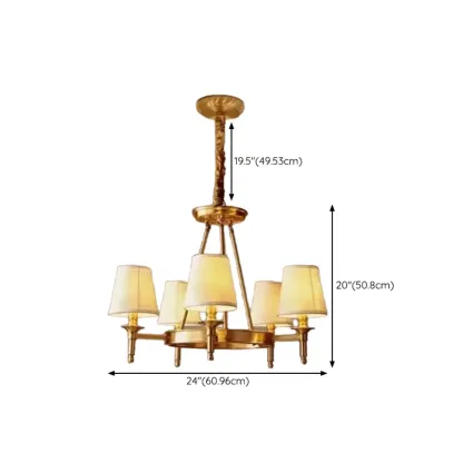 Vintage Gold Round Chandelier with Fabric Cone Lampshade #size