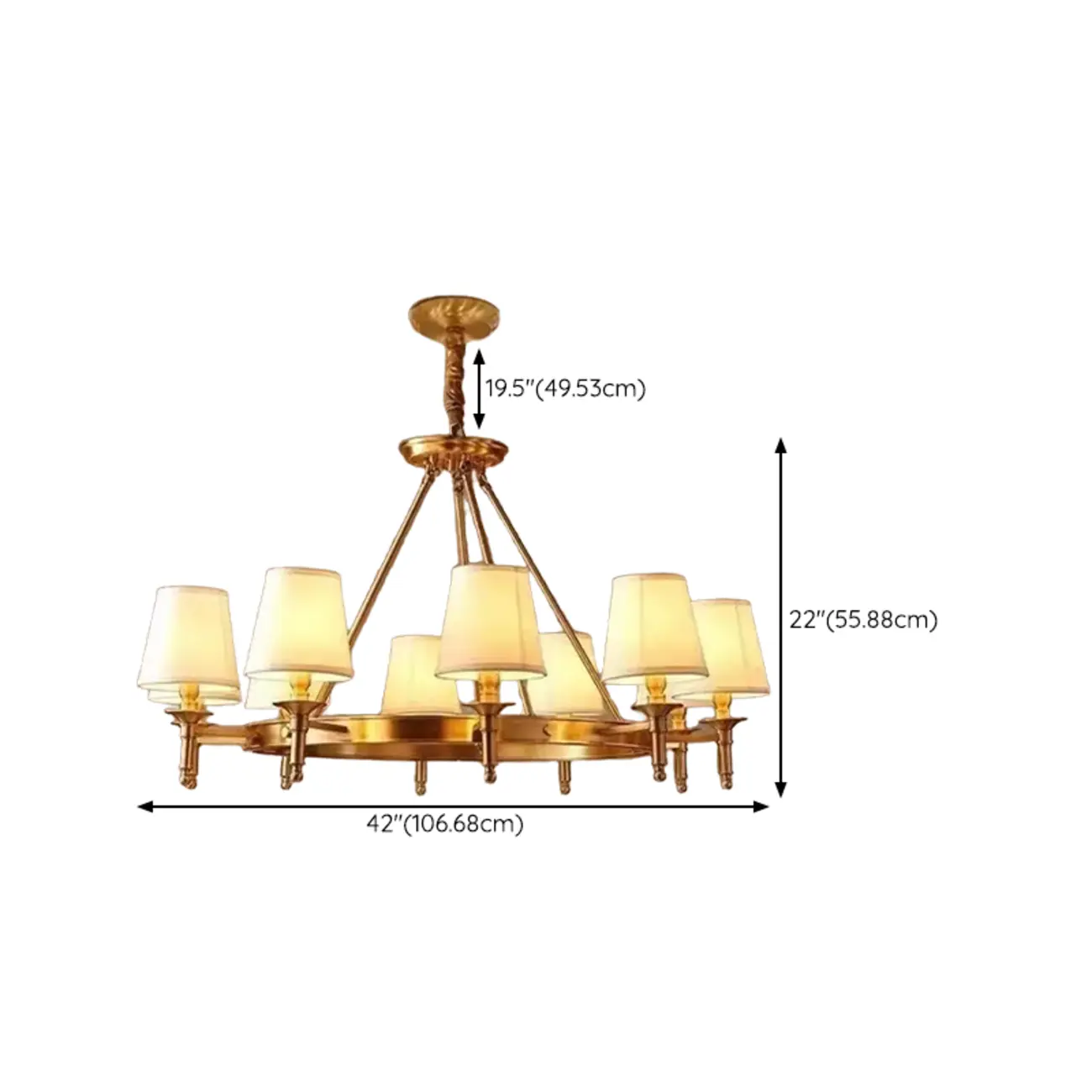 Vintage Gold Round Chandelier with Fabric Cone Lampshade Image - 14 | homeyfad