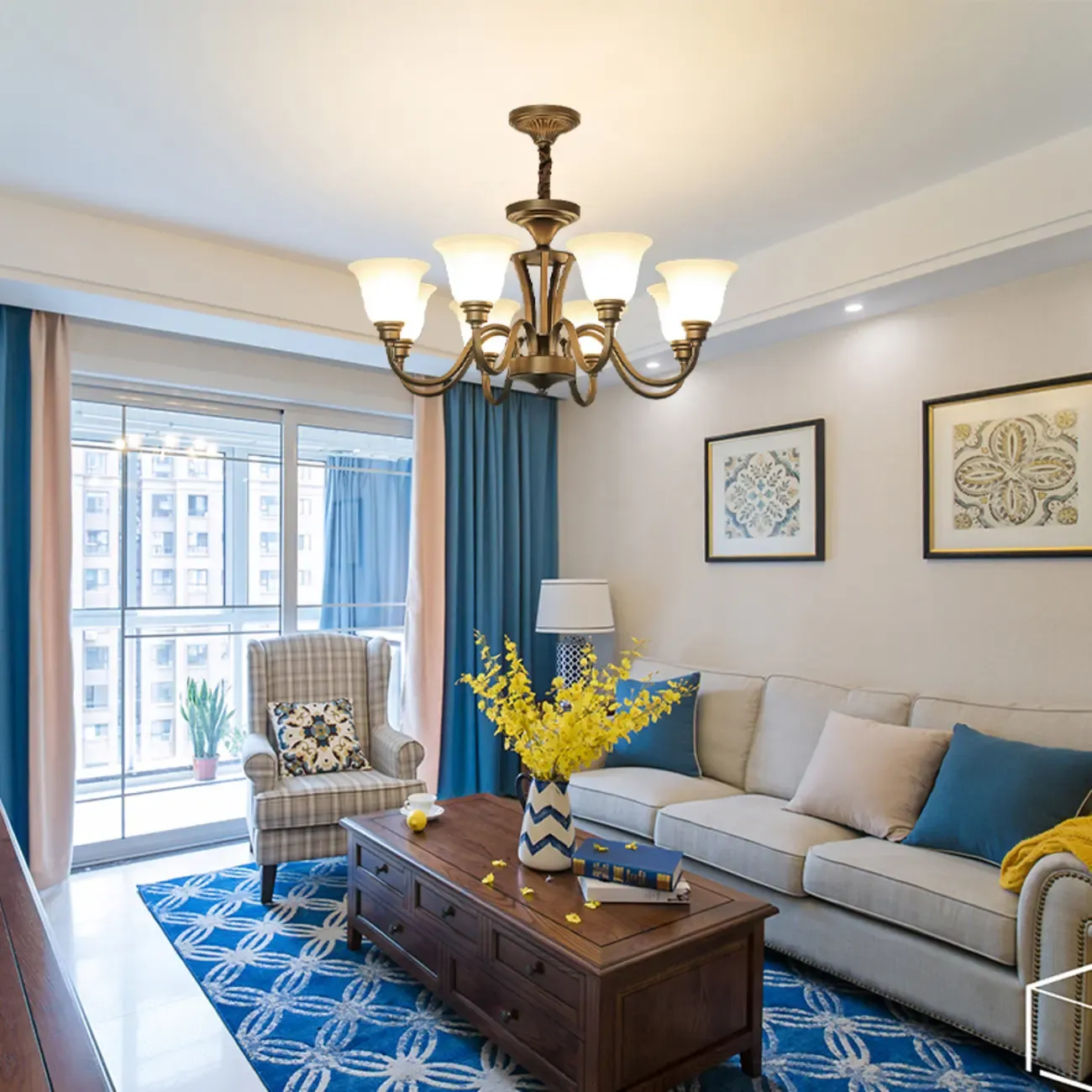 Multi-Light Vintage Metal Chandelier with White Glass Shade Image - 1