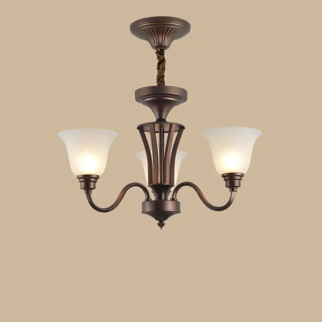 Multi-Light Vintage Metal Chandelier with White Glass Shade Image - 2