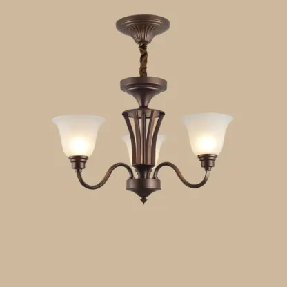 Multi-Light Vintage Metal Chandelier with White Glass Shade Image - 2
