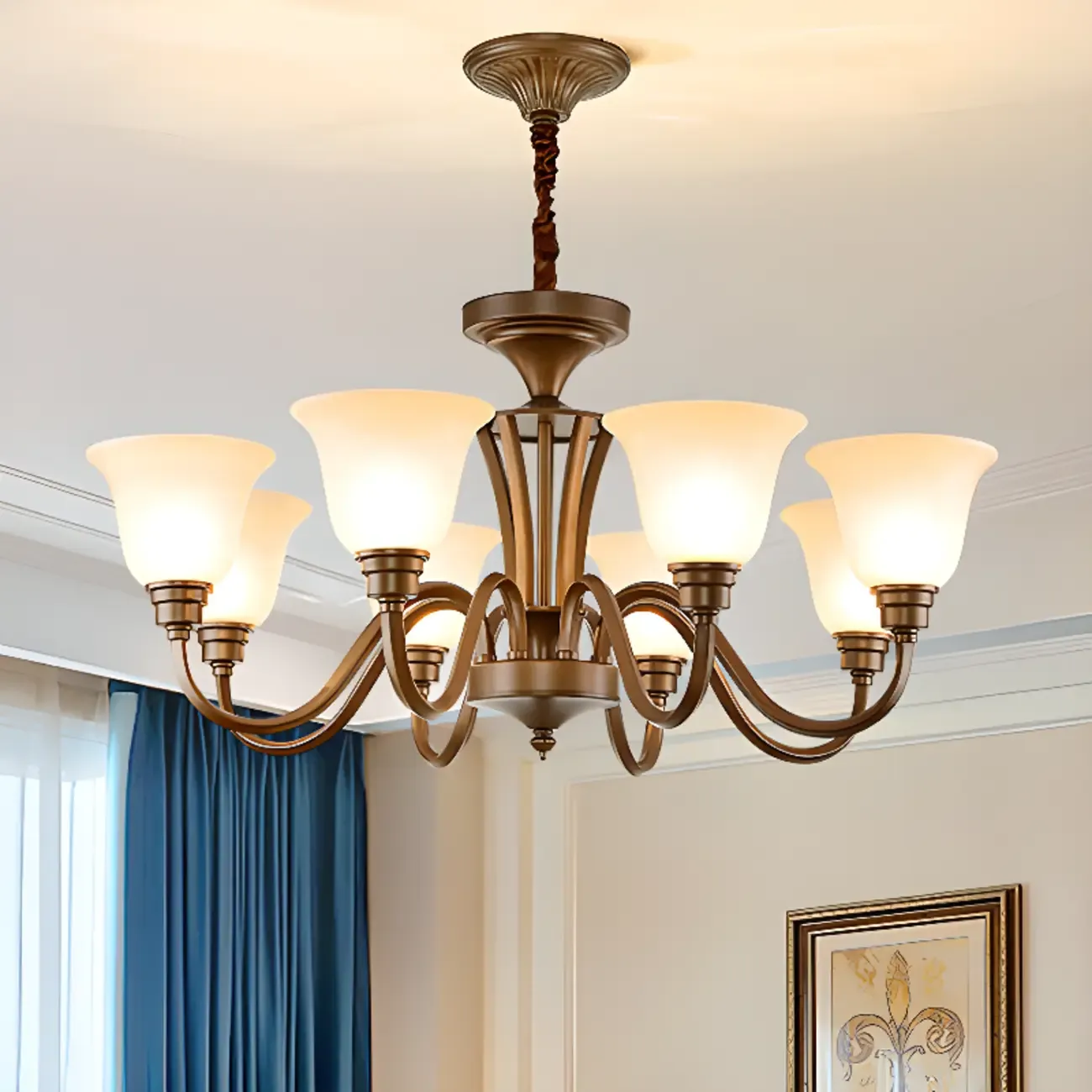 Multi-Light Vintage Metal Chandelier with White Glass Shade Image - 3