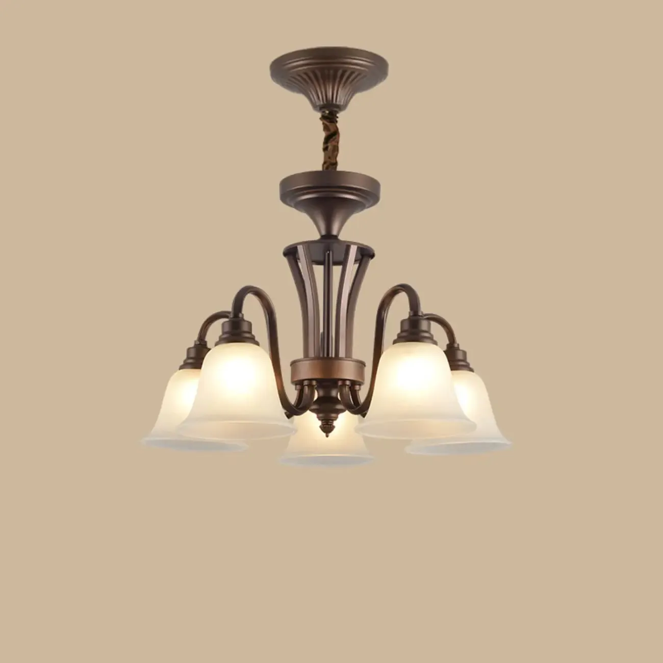 Multi-Light Vintage Metal Chandelier with White Glass Shade Image - 4