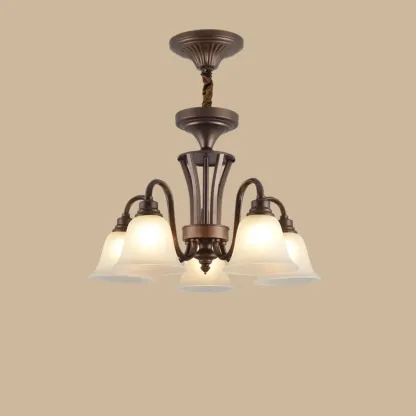 Multi-Light Vintage Metal Chandelier with White Glass Shade Image - 4
