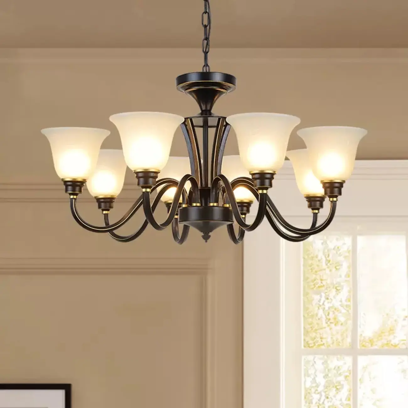 Multi-Light Vintage Metal Chandelier with White Glass Shade Image - 5 | homeyfad