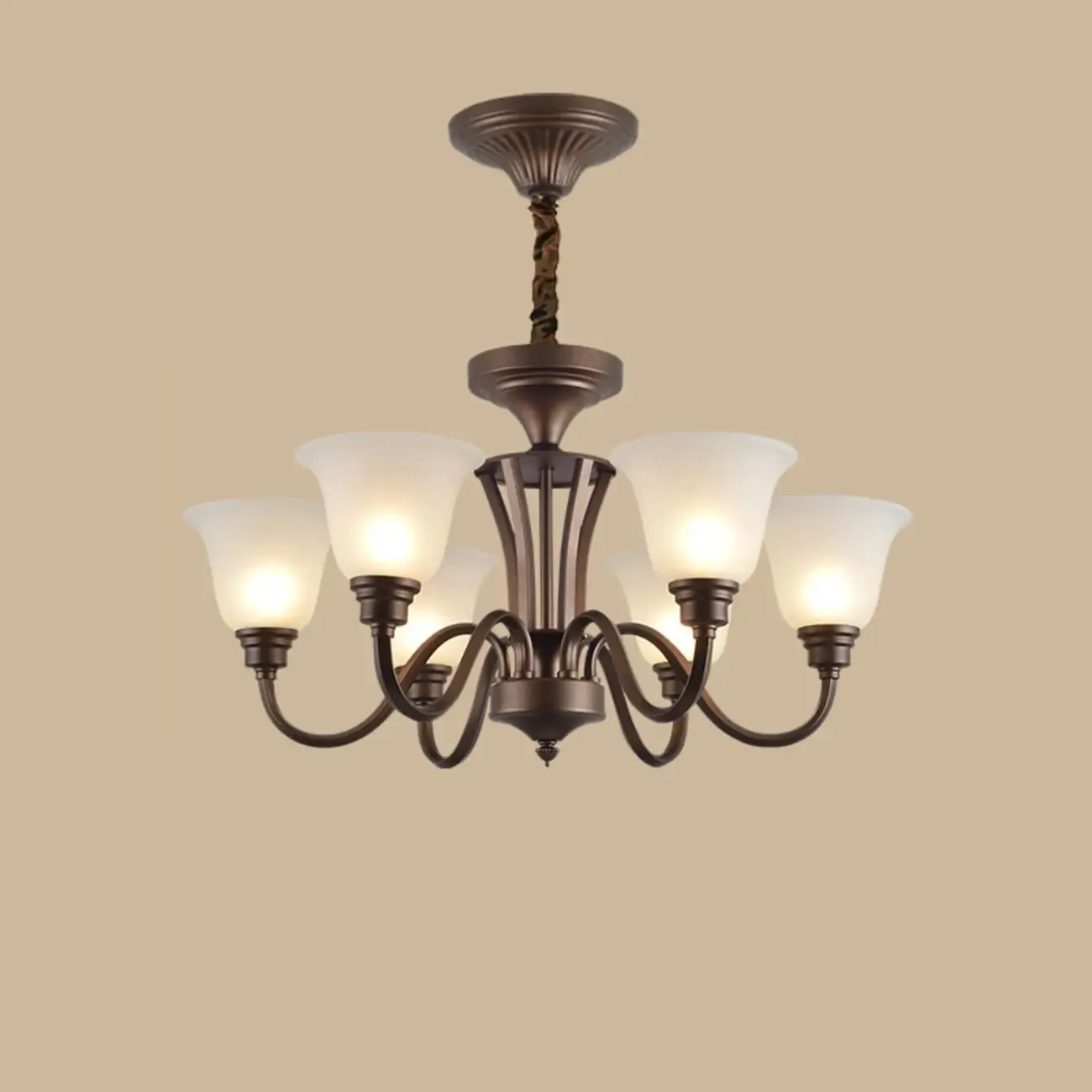 Multi-Light Vintage Metal Chandelier with White Glass Shade Image - 6