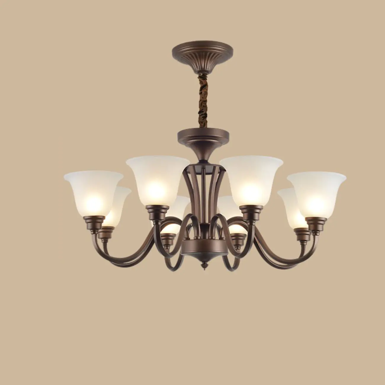 Multi-Light Vintage Metal Chandelier with White Glass Shade Image - 7 | homeyfad